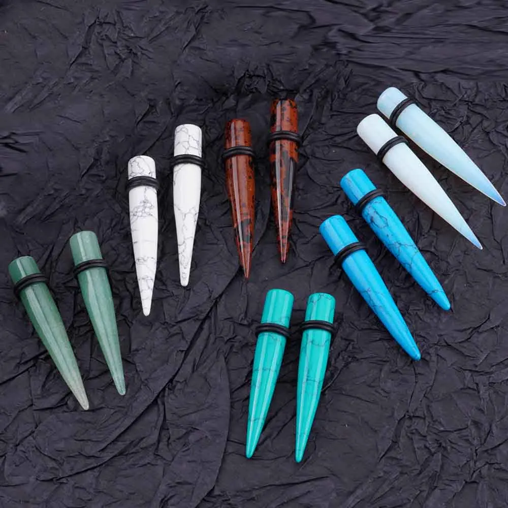 1 Pair Organic Natural Stone Conical Ear Canal Plugs Dilator Piercing Earring Extender Body Jewelry 6/8/10mm