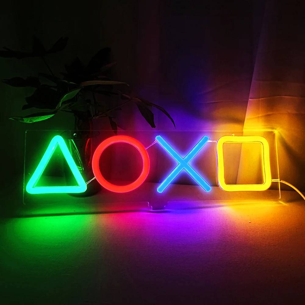 LED Neon XoXo Light Sign Game Icon LED Neon Lamp Wall Hanging Atmosphere Night Light for PS4 Game Room Bar Decoration