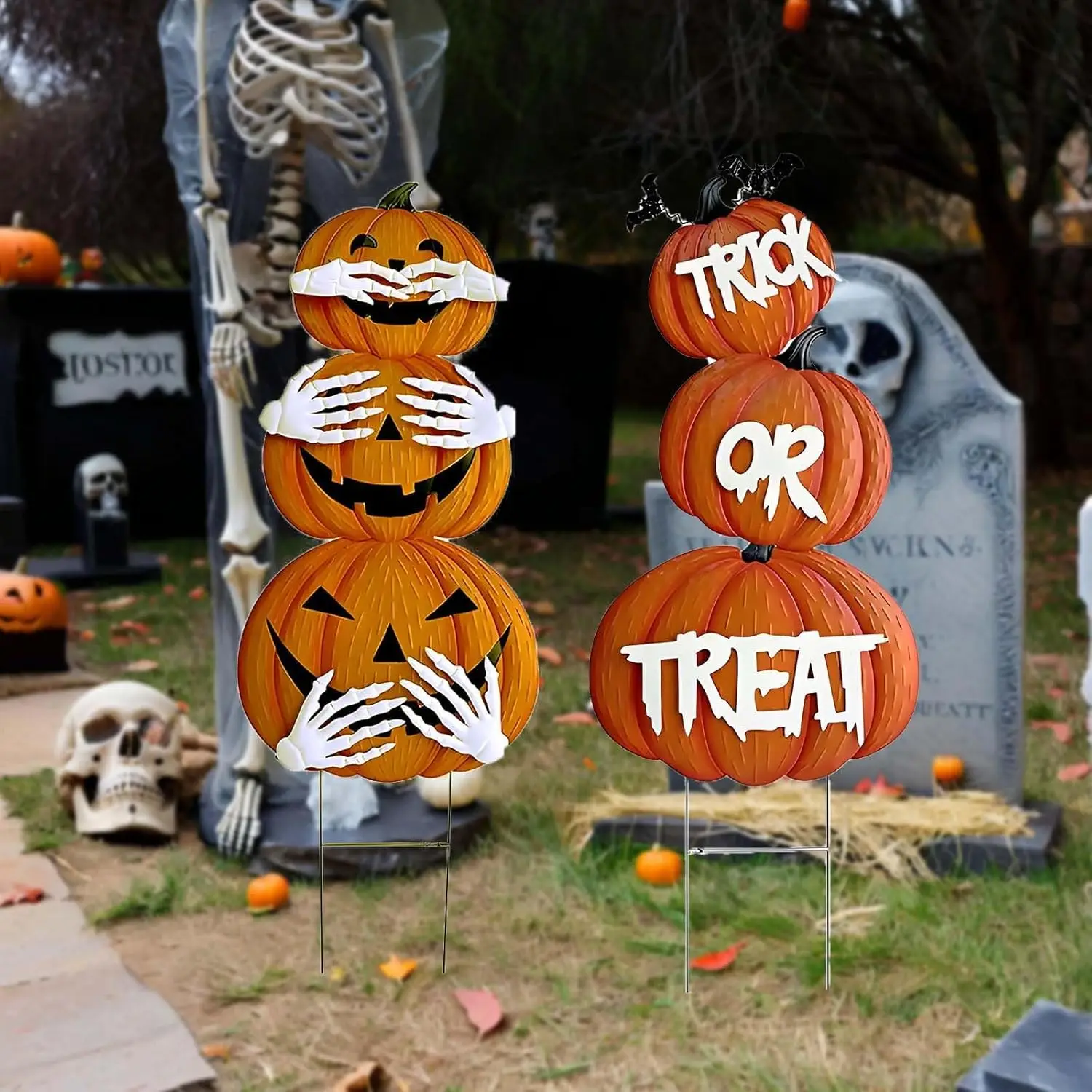 

2Pack Glow in The Dark Halloween/Thanksgiving Garden Stakes – Stacked Pumpkin Design, Outdoor Halloween Yard Decorations, Light