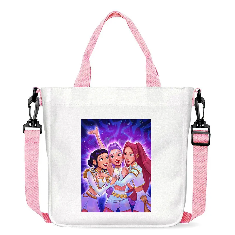 

KPop охотники на демонов Y2K аниме мультфильм женская холщовая сумка на плечо с ремешком модные сумки через плечо с героями мультфильмов студенческие подростковые сумки