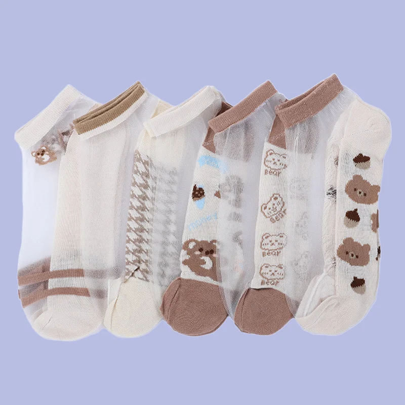 

5/10 Pairs Bear Socks Socks Women Summer Thin Card Stockings Short Socks Invisible Shallow Mouth Glass Stockings All-match Socks