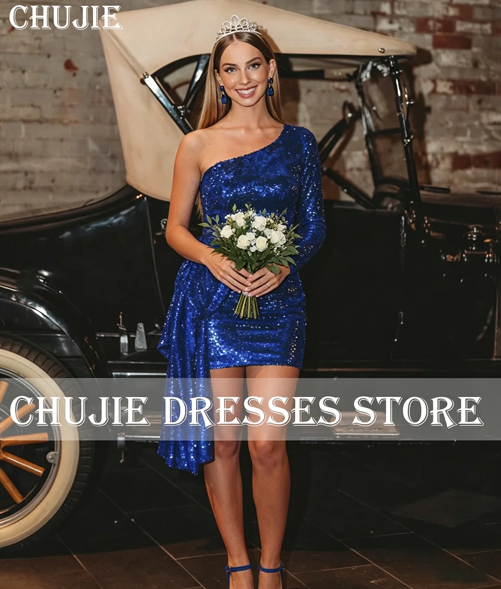 One Long Sleeves Cocktail Dress Sequins Homecoming Dresses vestidos graduación adolescentes Customized Mini Party Evening Dress