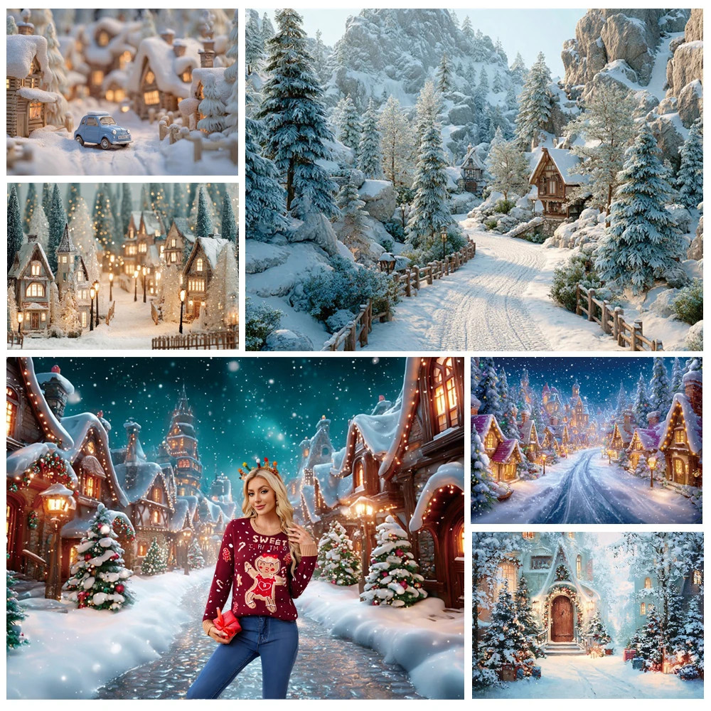 

MOON.QG Mountain Snow Paths Photo Background Villages Castle Christmas Backdrop Shooting Props Children Party Photography Props