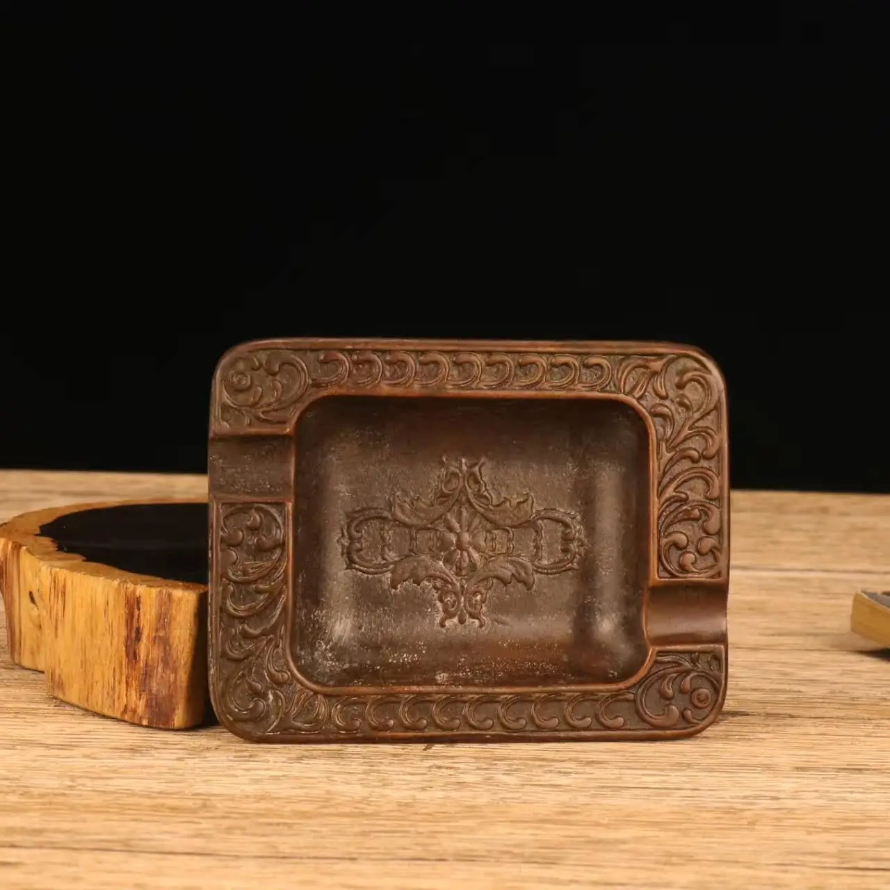 Antique copper retro ashtray ornament square copper plate pen washing Stationery supplies home desktop decoration