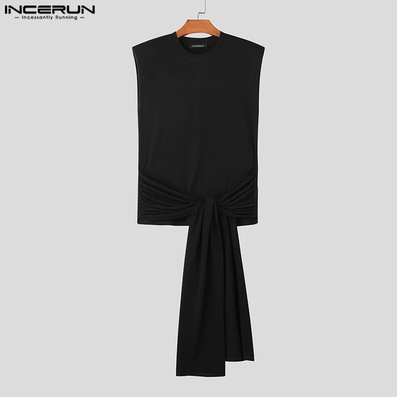 INCERUN Tops 2024 Korean Style New Men\'s Knitted Strap Design Vests Casual Streetwear Male Solid All-match Color Tank Tops S-5XL