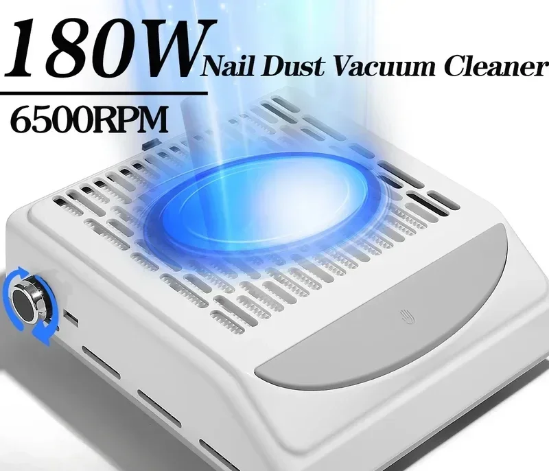 180W Nuovo Estrattore per Manicure Aspirapolvere per Unghie Estrattore di Polveri Aspirazione Regolabile con Filtro Collettore di Polveri per Unghie