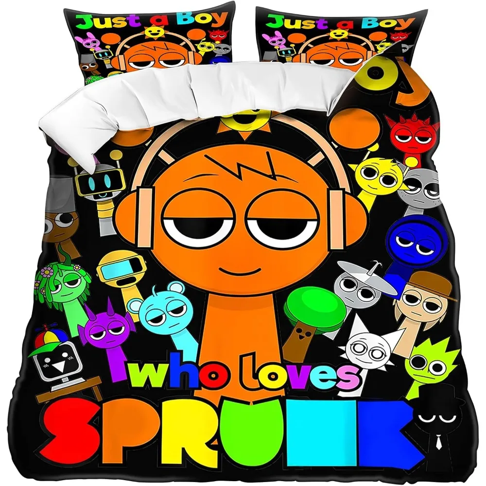 مجموعة غطاء لحاف فردي للأطفال من Sprunki مع كيس وسادتين، غطاء لحاف مقاس 135 × 200 سم مطبوع ثلاثي الأبعاد، هدايا دافئة لمحبي الألعاب