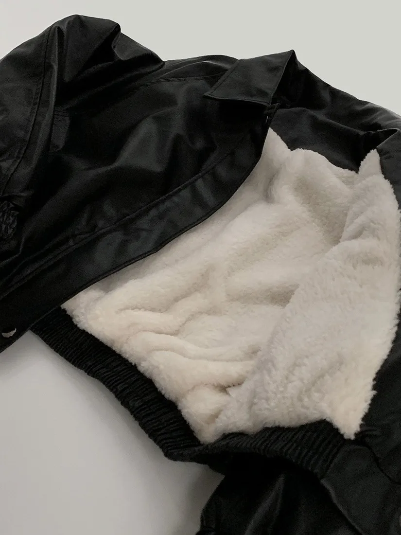 Chic Autunno Inverno Fce Foderato Colletto con cerniera Lungo Sve Allentato Versatile Cappotto Jaet in pelle da donna Ne Polyest...