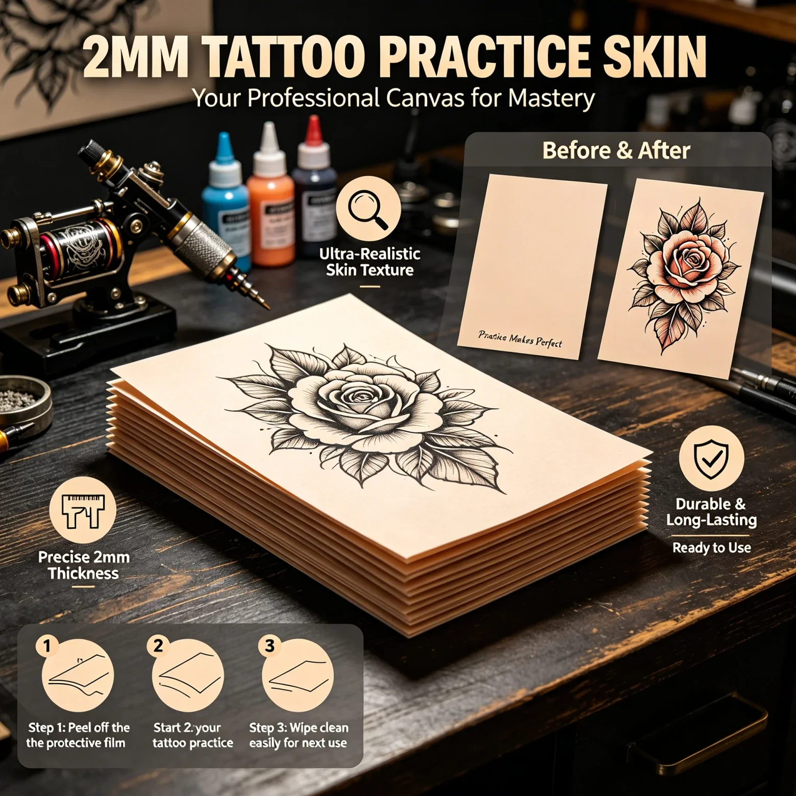 2mm Thickness Tattoo Practice Skin Blank Fake Tattoo Skin for Permanent Makeup Tattoo Beginner Exercise Tool Tattoo Accessories