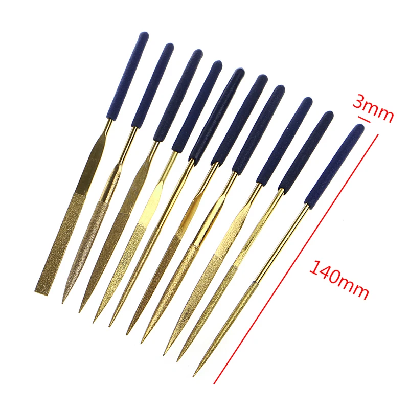 New 10Pcs Titanium Diamond Coating Needle Flat File Set Metal Working Craft Tool Arrow Ratchets