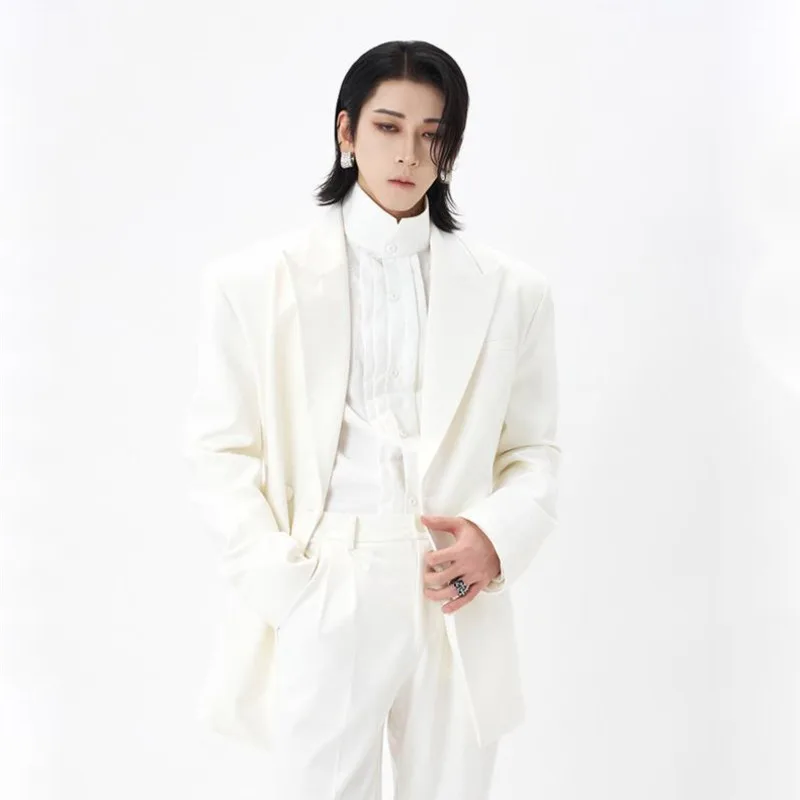 WVGA Spring Autumn New Men Original Single-button Waist-cinching Elegant Blazer Niche Chic Casual Shoulder Pads Coats Ins W26259