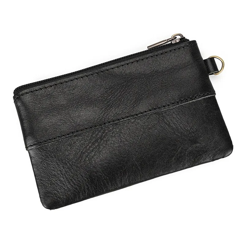 Little Coin Purse Genuine Leather Real Cowhide Men's Leather Short Wallet Mini Purse Men Women Key Wallet Card Zip with Key Ring image 2