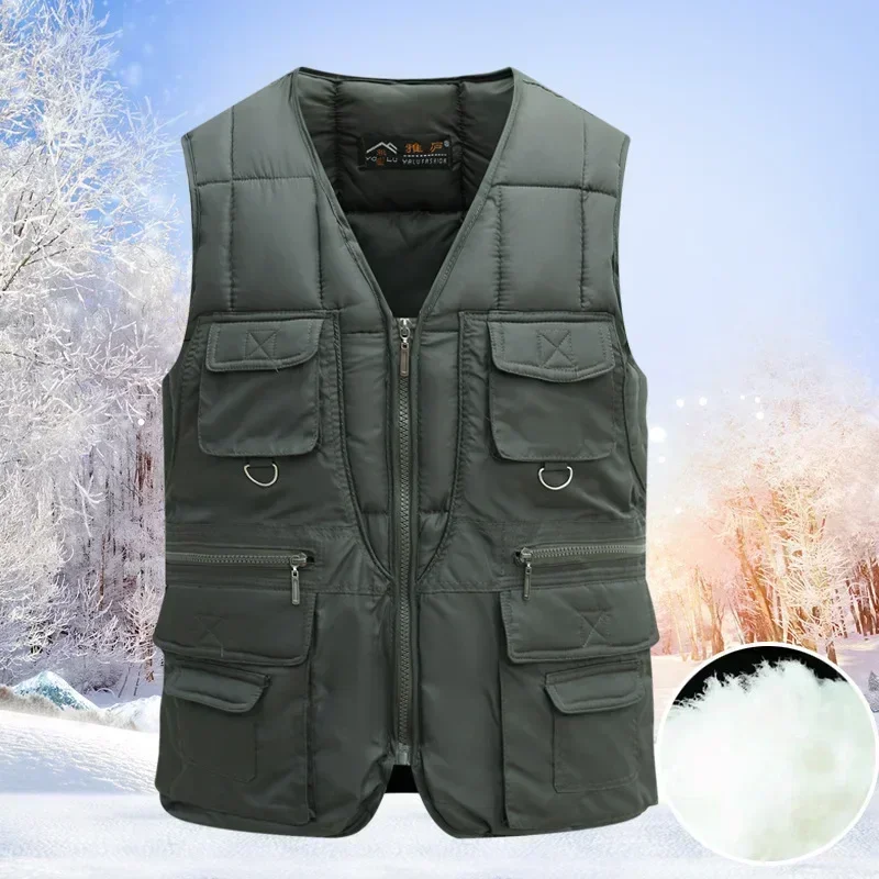 2026 New Cotton Warm Vest Man Winter With Many Pockets Male Sleeveless Jacket Men Fashion Zipper Pro Journalist Waistcoat