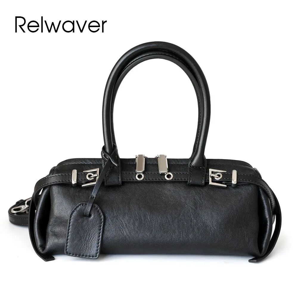 

Relwaver women handbag tree cream cow leather shoulder bag 2025 spring black motorcycle bag small long crossbody bags