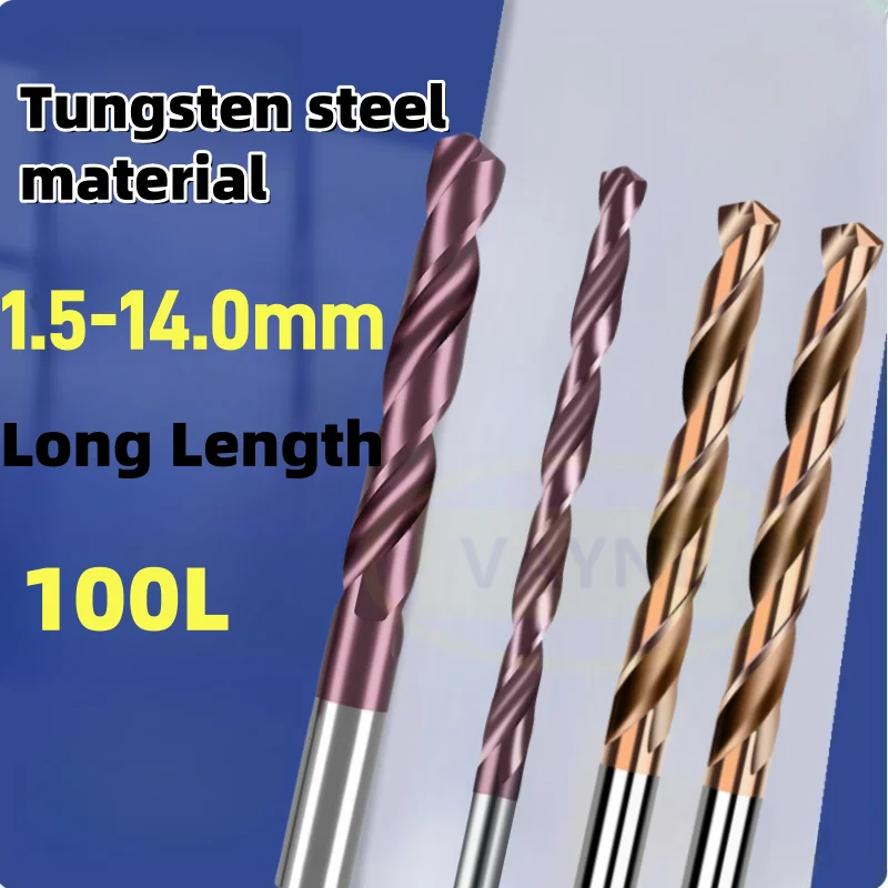 

1pcs HRC65 60 CNC Carbide Twist Drill Bit 1.5mm-14.0mm 100L Long Length For Cast Iron Metal Aluminum Hole Machine Tool