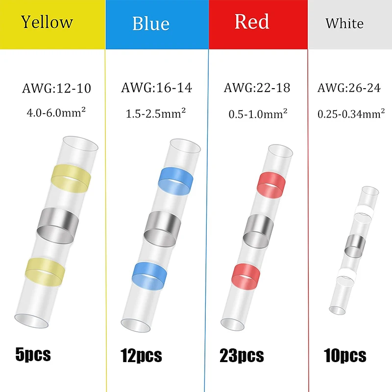50pcs Heat Shrink Butt Connectors Kit Solder Seal Wire Connectors Insulated Waterproof Terminals Corrosion Splice Connectors