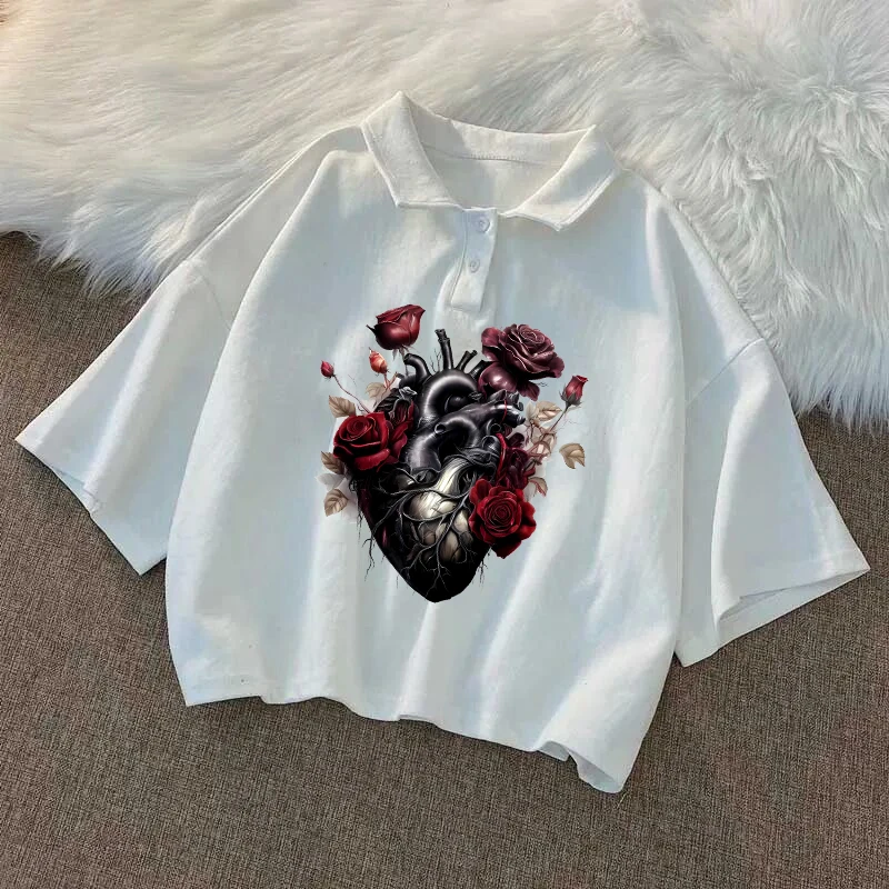 تنفس تنوعا تي شيرت للنساء Harajuku الإبداعية زهرة نمط الطباعة تيز القوطي جماليات قمة Y2K الشارع الشهير الموضة