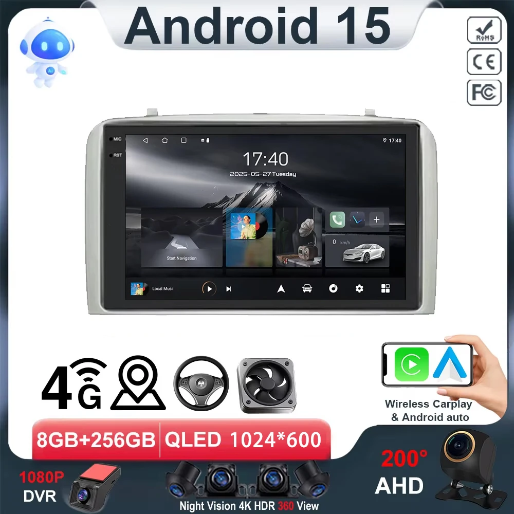 أندرويد 15 ل ألفا روميو 147 GT 937 2000-2010 الملاحة نظام تحديد المواقع Carplay راديو دي كوتشي نظام تحديد المواقع automotriz شاشة الوسائط المتعددة DVD 2din
