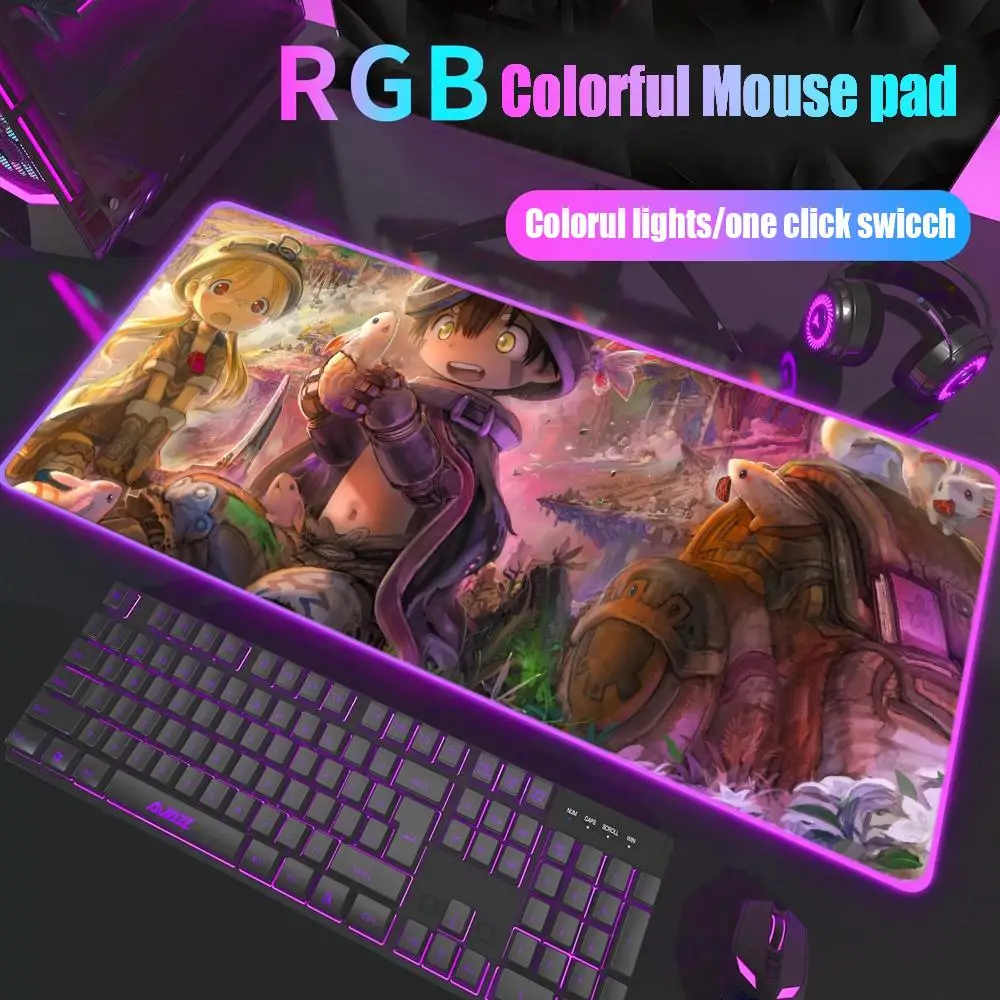 

Made in Abyss Mouse Pad Gamer Rgb Desk Mat Back Light Led Mousepad Setup Gaming Accessories Deskmat Big Mousepepad Backlight
