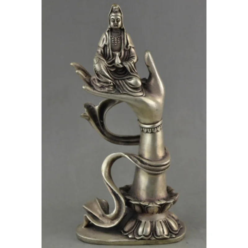 

Antique bronze Buddhist Tibet Silver Kwan Yin Buddha Hand Statue