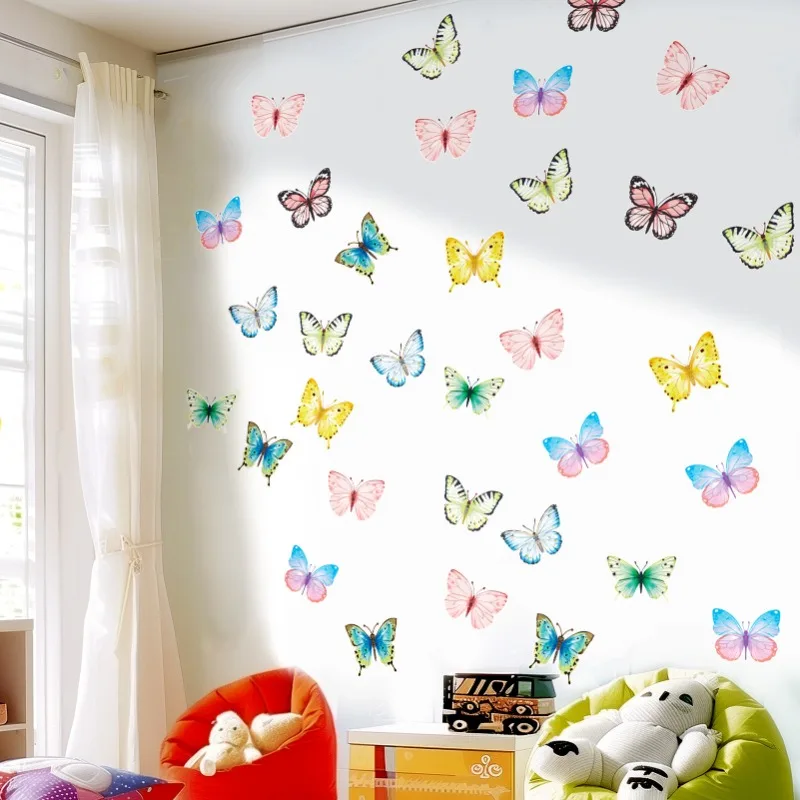1pc Watercolor Colorful Butterfly Wall Stickers Kids Baby Room Decor Wall Decals Bedroom Home Decoration Girls Living Room DIY