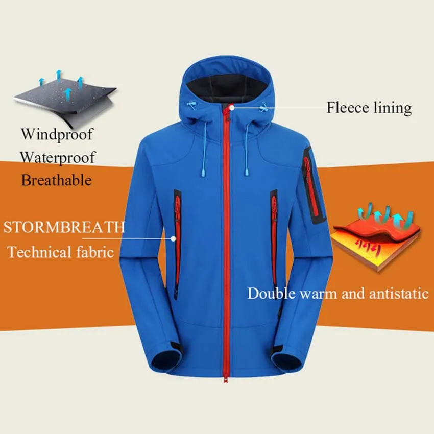 NUONEKO New Mens Winter Fleece Jacket Outdoor Hiking Trekking Tourism Camping Breathable Waterproof Softshell Outerwear JK08