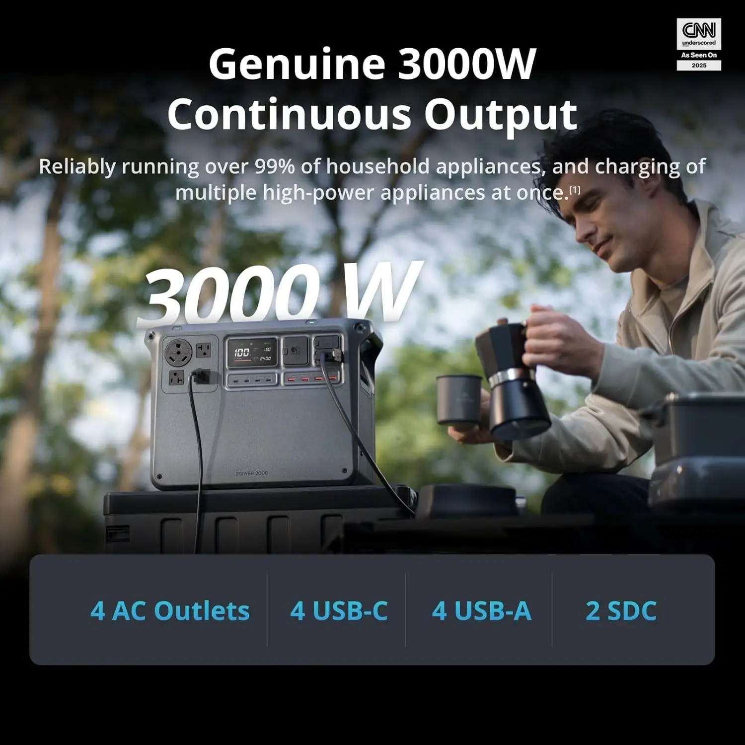 Estación de Energía Portátil Power 2000, Batería LFP de 2048 Wh, Tamaño Compacto, Salida Estable de 3000 W, Recarga de 0-80% en 55 Segundos, Personalizable