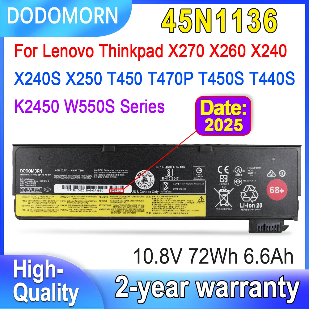 

DODOMORN 45N1136 для Lenovo Thinkpad X240 X250 X260 X270 T440 T440S T450 T460 T470P T550 L460 W550S K2450 45N1738 Аккумулятор для ноутбука