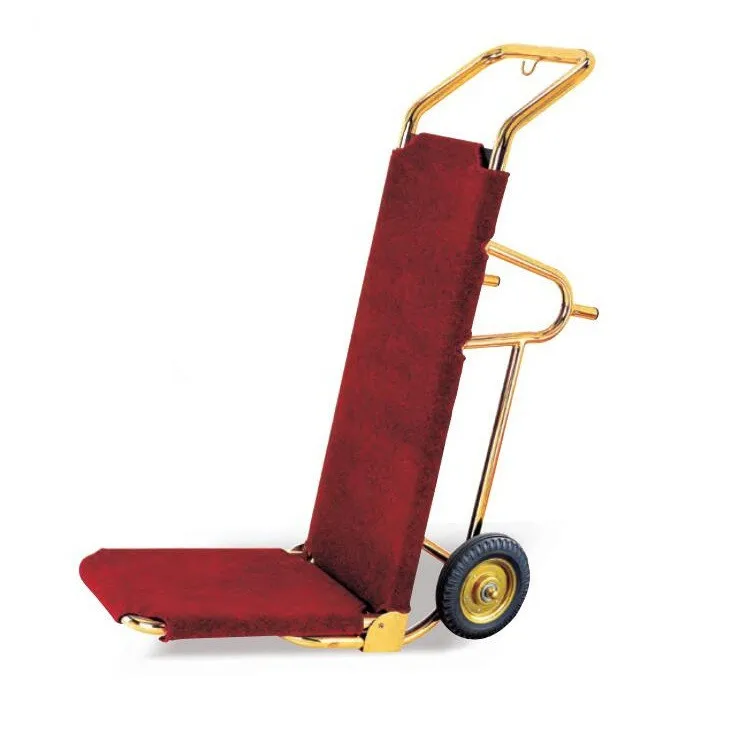 5 Star Hotel Stainless Steel Luggage Trolley Cart Golden Baggage Hand Trolley Cart With Red Carpet