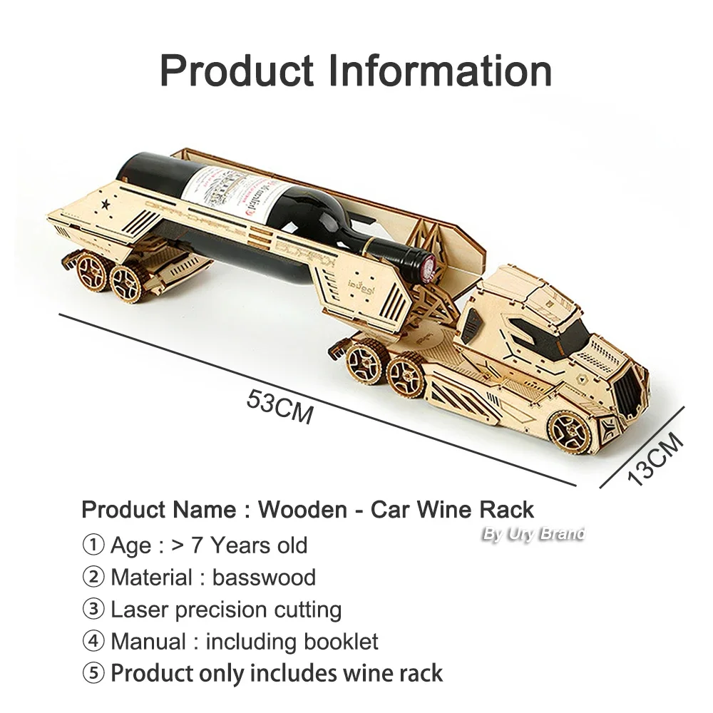 URY 3D Wooden Puzzle Retro Wine Rack Truck for Kids Adult DIY Assembly Model Toy Craft Kits Desktop Decoration Christmas Gift