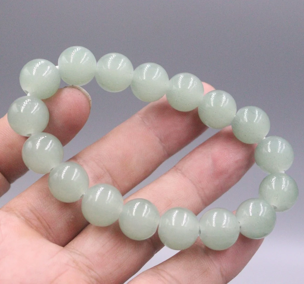 Natural Jade Aventurine Men Women Best Gift Lucky 12mm Smooth Round Beaded Bracelet