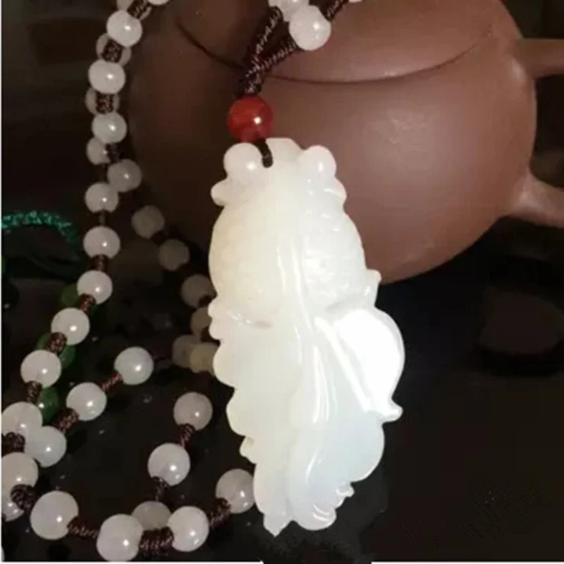 Natural Green Double-sided Carved Goldfish Pendant Fashion Boutique Jewelry Men and Women Models Have Fish Necklaces Every Year
