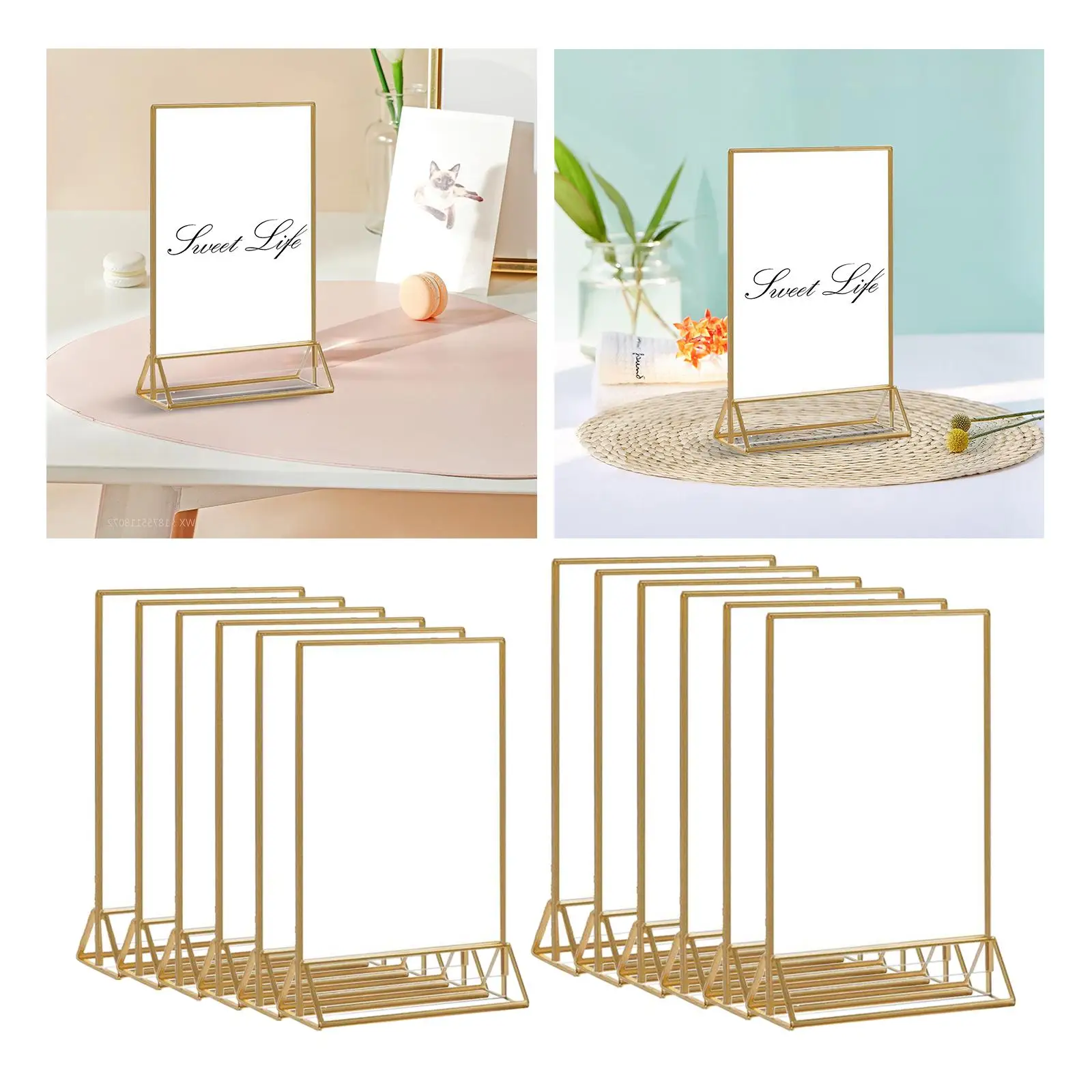 6Pcs Acrylic Sign Holder Hotel Meetings Paper Card Holder Poster Sign Holder Document Photo Frames Desktop Wedding Display Stand