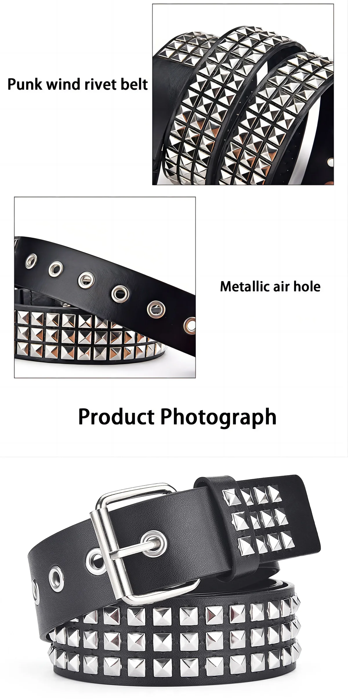 Fashion New Square Bead Rivet Metal Pyramid Men And Women Punk Hardware Jeans Y2K Designer Women's Belt_maomaolike.com