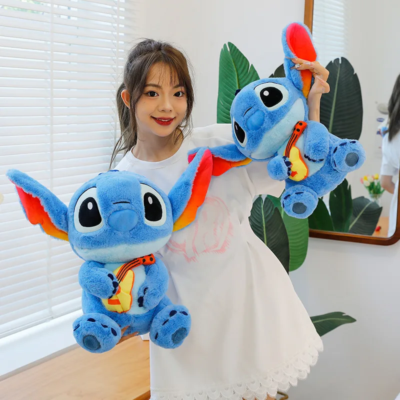 40/50cm Disney Cartoon Guitar Stitch Plush Toy Boy Birthday Gift Violin Stitch Home Decor Pillow Decoration Gifts