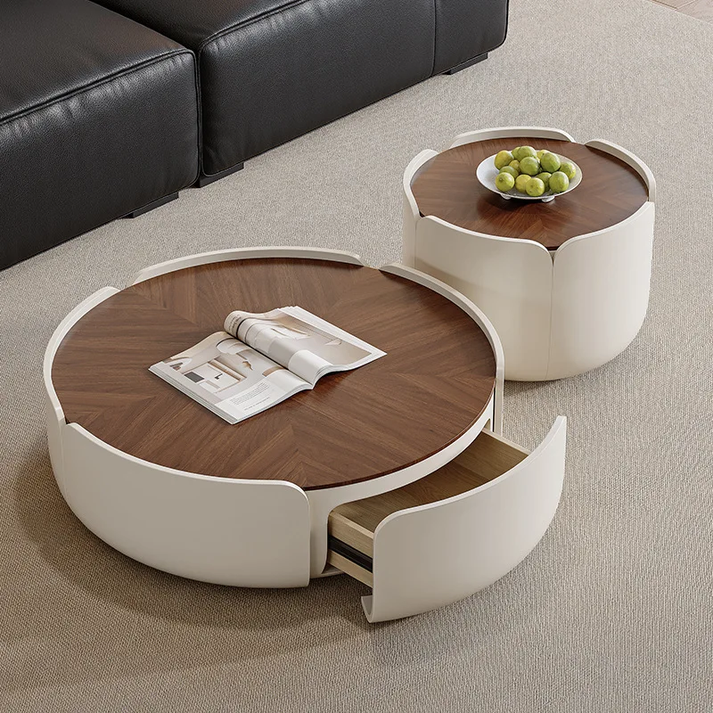 Cream wind petal coffee table Italian minimalist small apartment living room household simple modern size round walnut pattern