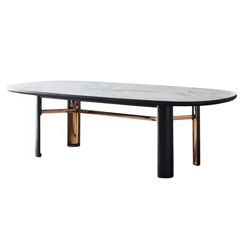 Mesa de jantar de mármore natural de luxo leve italiana villa de luxo designer oval mesa de jantar de madeira maciça de alta qualidade