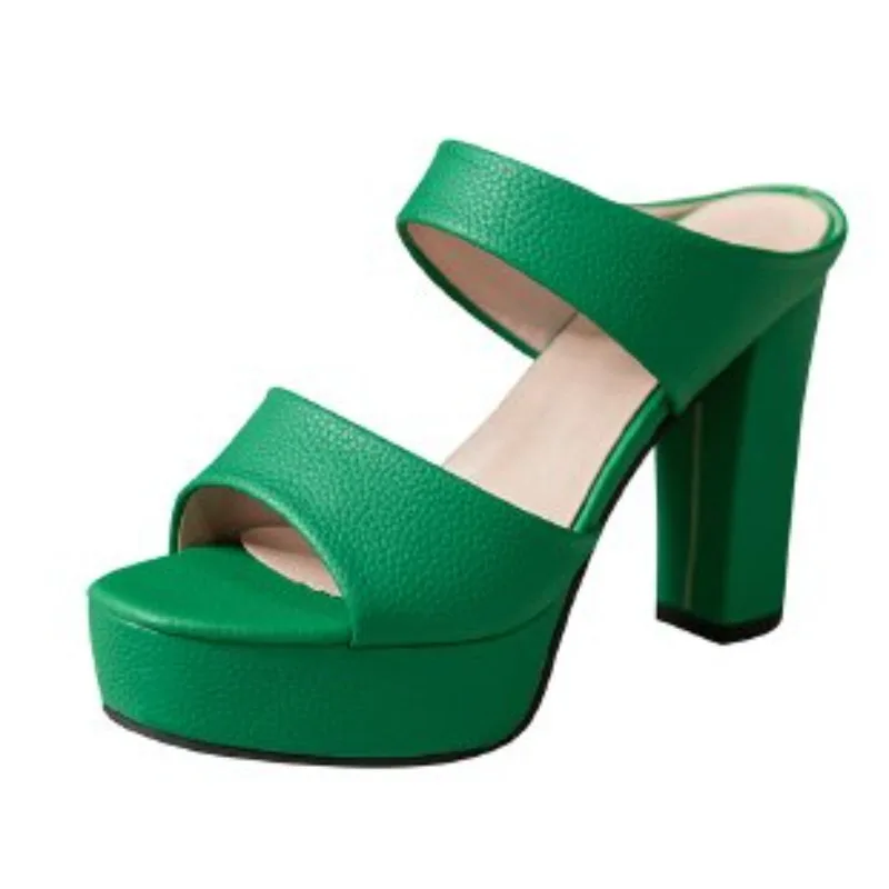 

2026 New Pure Color Simple Round Head Waterproof Platform Open Toe Sandals Women's Outdoor Fashion Thick Heel High Heel Slippers