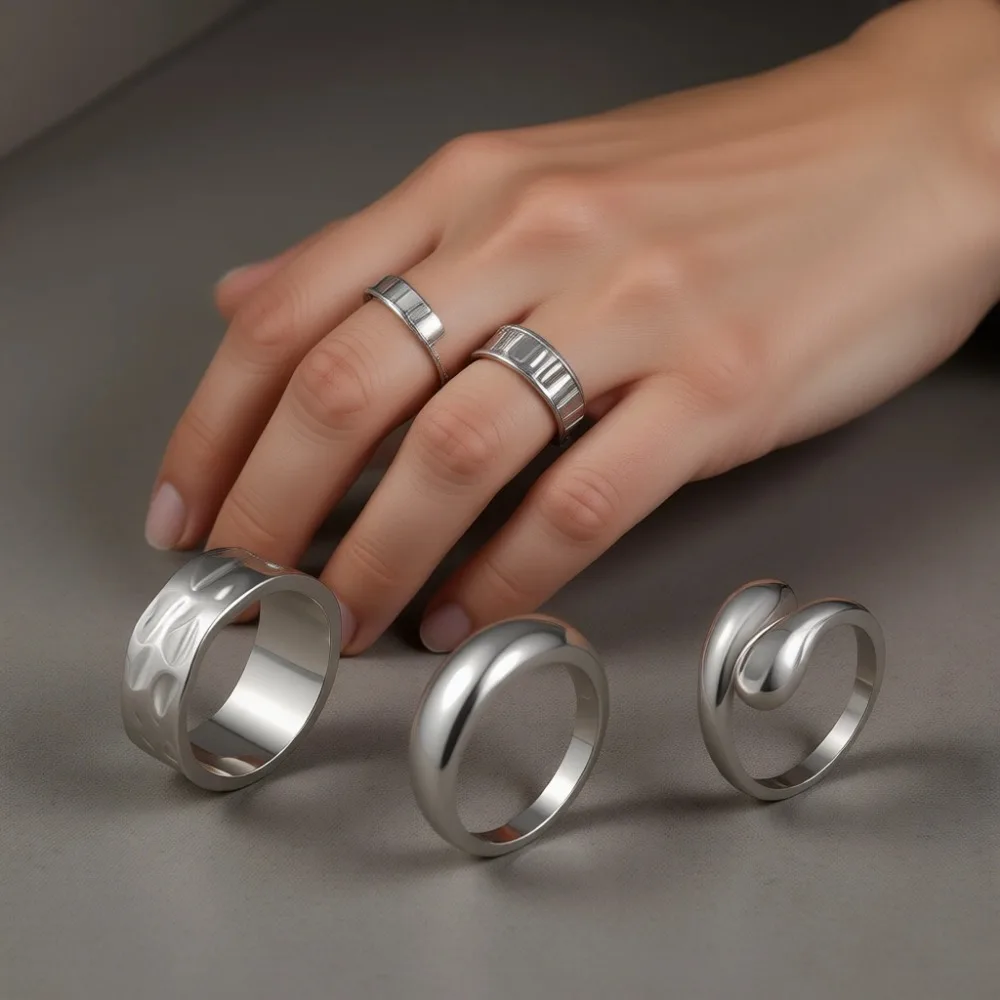 

Массивные позолоченные купольные кольца, не тускнеющие, для ношения в несколько рядов, кольцо на большой палец, серебряное обручальное кольцо, размеры 5-11