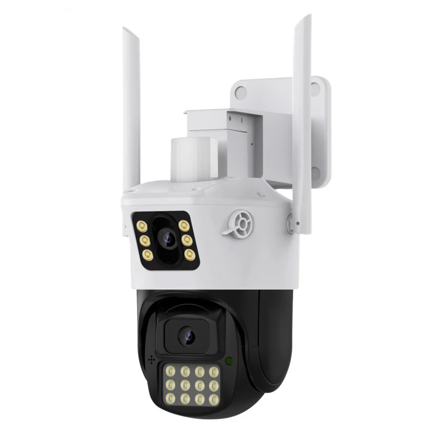 Dual eye integrated wireless surveillance camera with 360 degree blind spot intelligent monitoring motion tracking