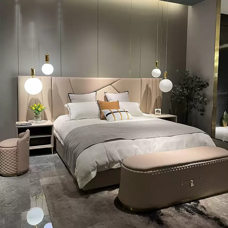 Italian Nubuck Leather High Quality Tufted Soft Bed Home Furniture King Queen Size Double Bed
