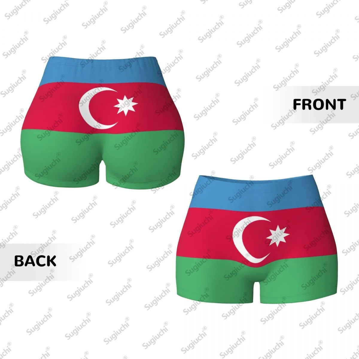 2026年アゼルバイジャン国旗柄ヨガショーツ レディース ワークアウト スクランチバットリフティング ハイウエスト ジム ランニング ショートパンツ