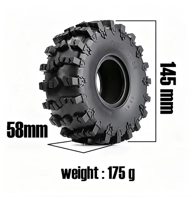 4Pcs 2.2 Inch 145mm Outer Diameter Rubber Rock Crawler Tires for 1/10 Axial SCX10 TRX-4 RR10 Off-Road RC Crawler Accessories