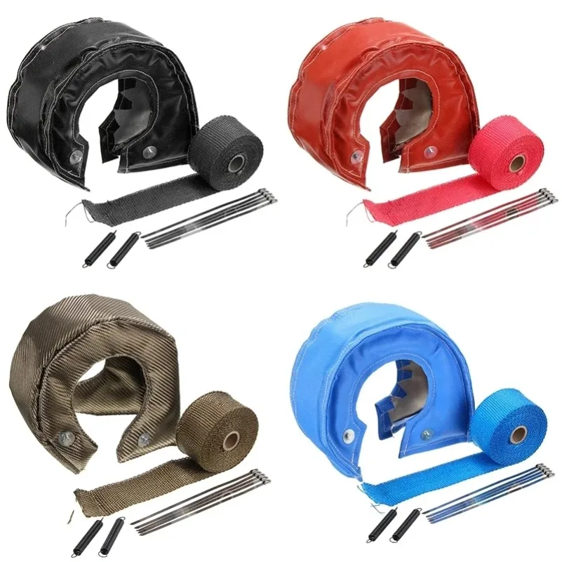 FOR 1 Set T4 Racing Turbo Heat Blanket Cover + 5cm*5m Exhaust Pipe Manifold Downpipe Wrap Red /Black /Blue /Titanium Turbos