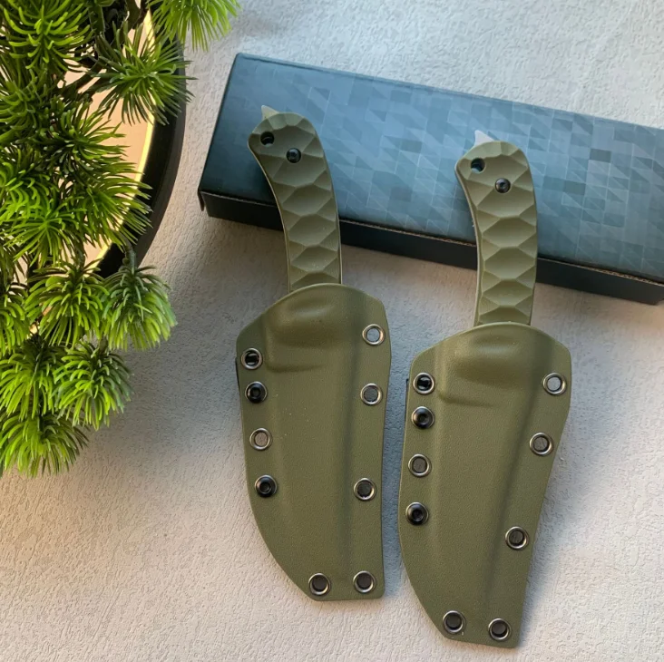G10 Fiber Handle Outdoor Small Straight Knife, D2 Steel Green Back Clip K Sheath Portable Outdoor Survival Knife
