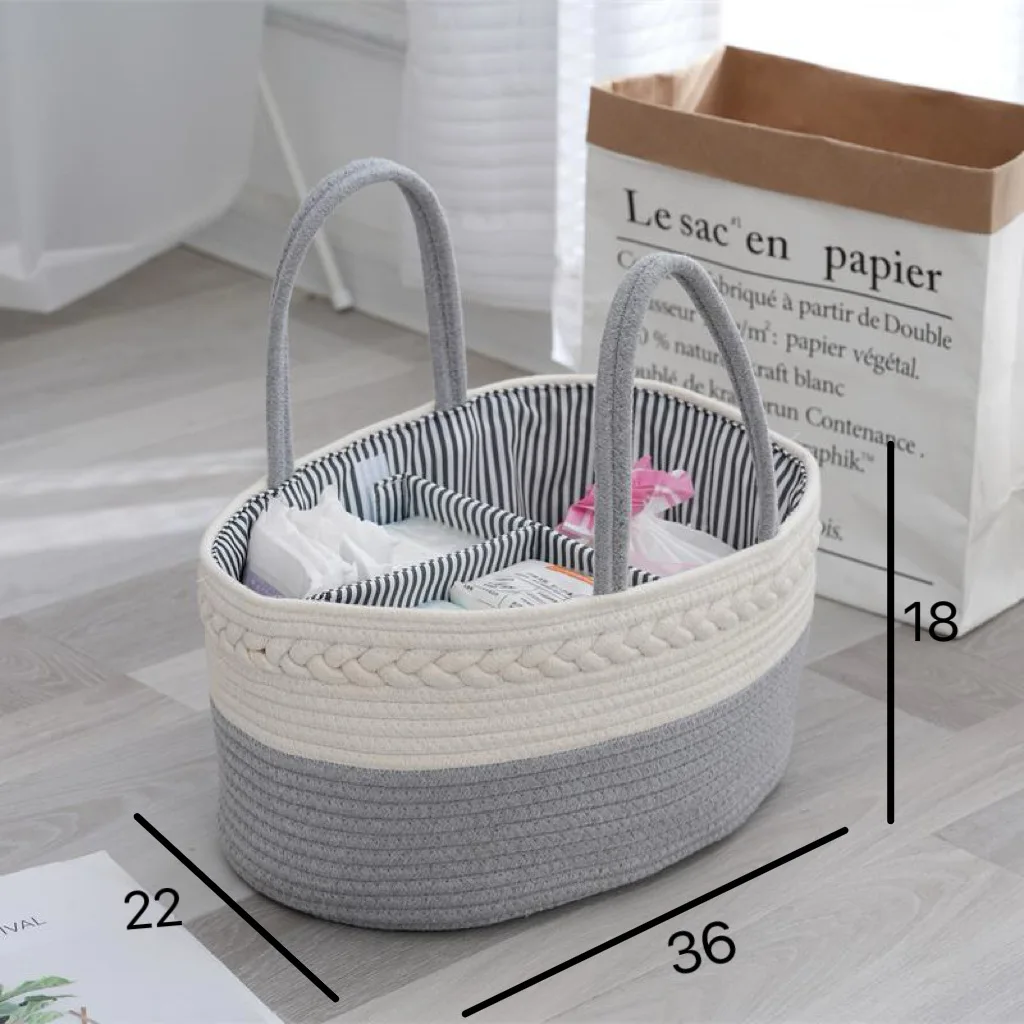 Cotton Rope Woven Mother Baby Diaper Basket Toy Storage Basket Storage Box Fringed Hand Basket Removable Diaper Activity Bag