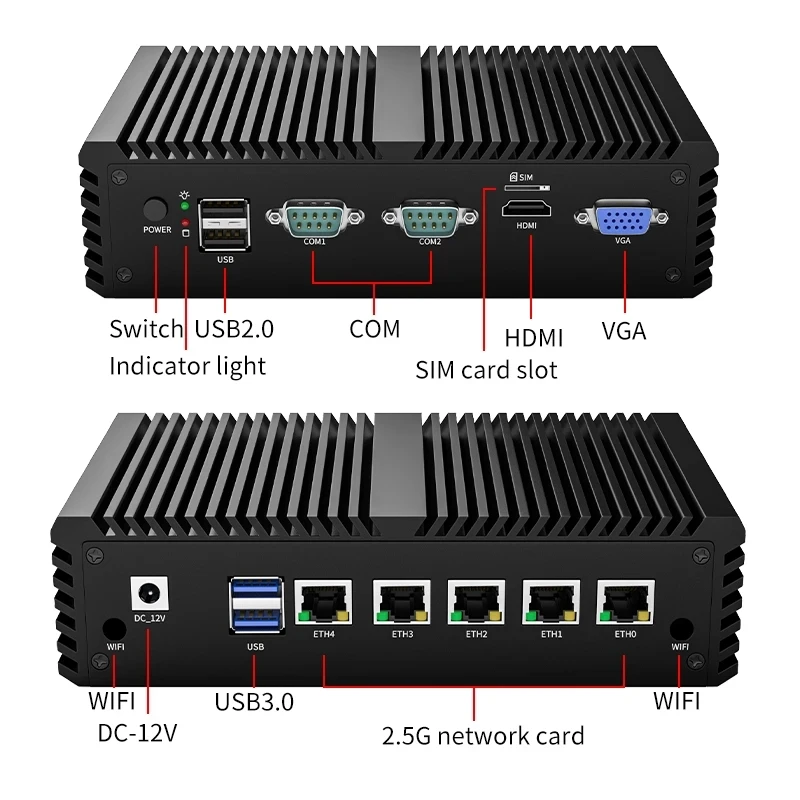 Celeron N5105 Mini Home Server 8G RAM 5*2.5G Lan Pfsense Firewall Router HD VGA port Compact Industrial Computer 2xRS232 COM POE