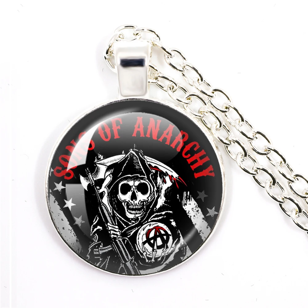 2023 New Sons Of Anarchy LOGO Necklace Freedom Symbol анархия Torque Rock Punk Choker Necklaces 25mm Round Jewelry