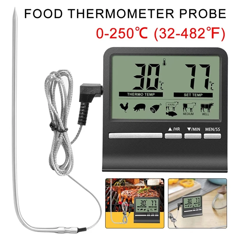 B58B-المطبخ الرقمي الطبخ ميزان الحرارة اللحوم الغذاء درجة الحرارة للفرن شواء شواء الموقت وظيفة مع مقياس الحرارة للطهي