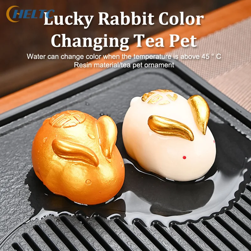 Resin Color-Changing Tea Pet White Rabbit Golden Rabbit Tea Table Accessories Color-Changing When Heated, Decoration Ornaments